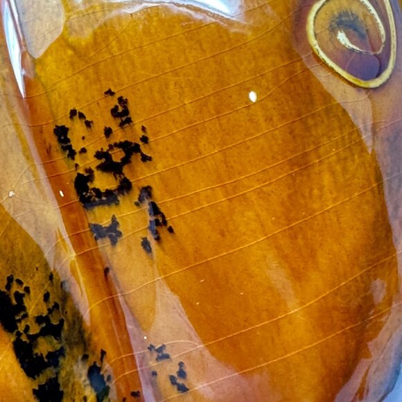 Glass Pumpkin Decorative Fall Halloween Art Swirls Metal Stem Leaves 6 x 5 - Picture 5 of 8